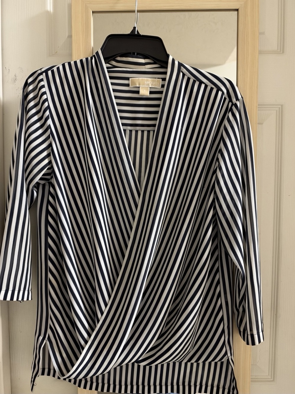 Michael Kors Striped Wrap Blouse blue  & White Size Small